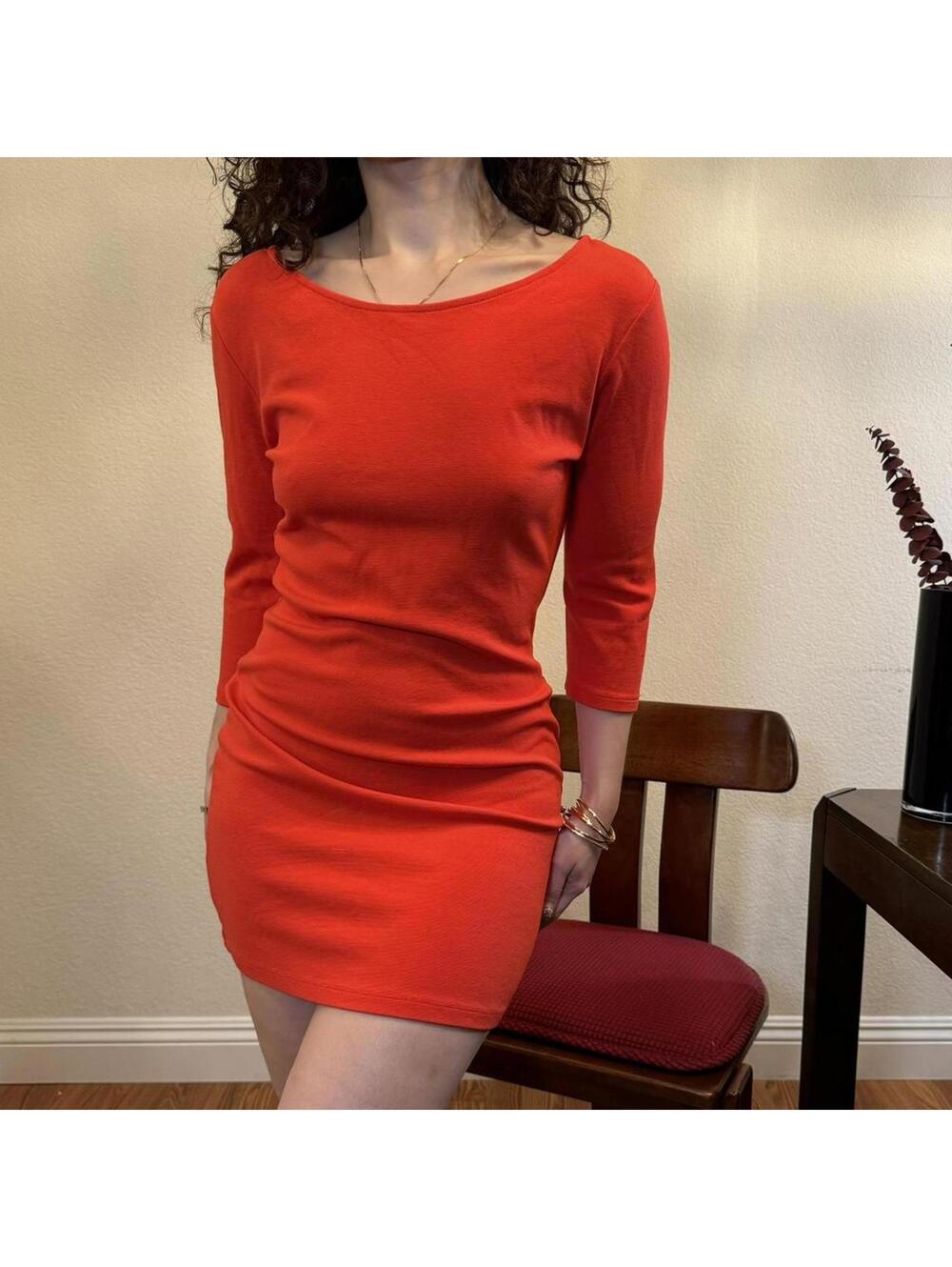 Forever 21 Bright Red 3/4 Sleeve Bodycon Mini Dress Womens Small